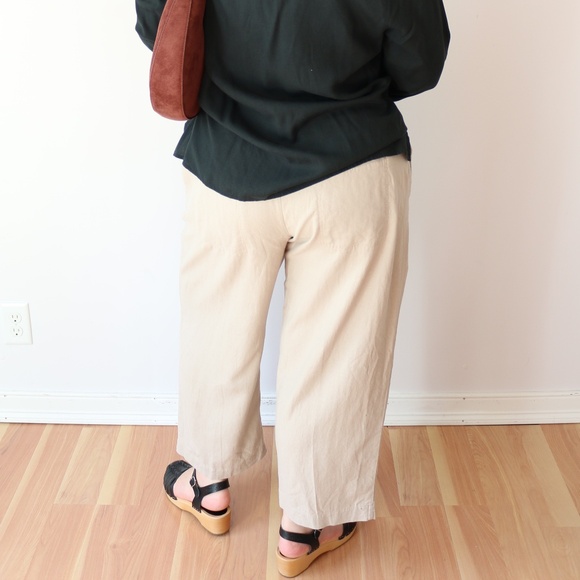 Jules & Leopold Beige Wide-Leg Linen Trousers, Cropped Length - Picture 4 of 7